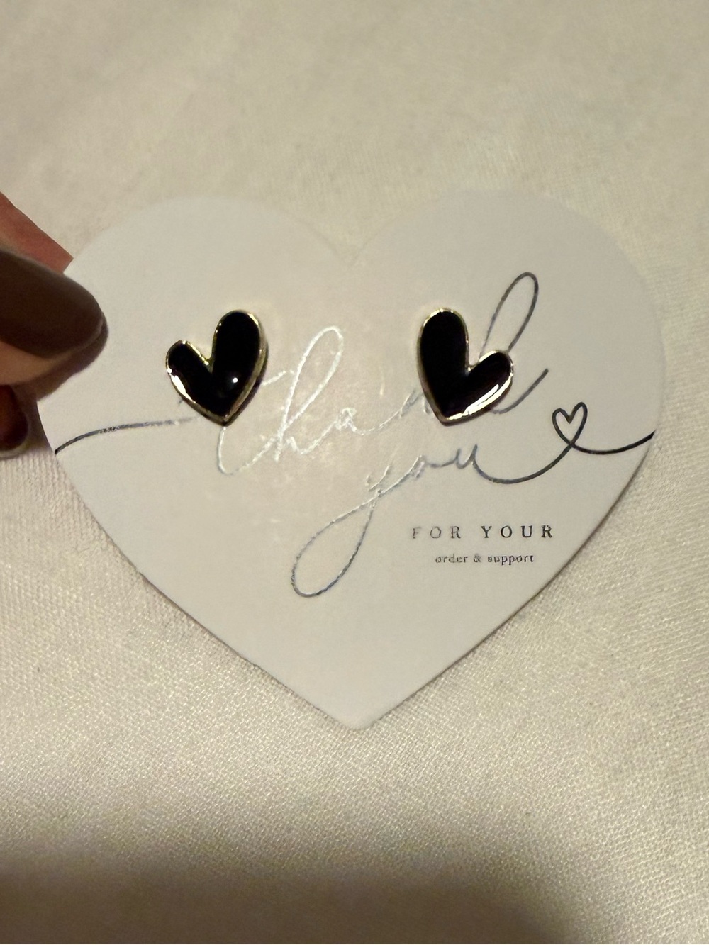 NWT Heart Stud Earrings in Black and Gold -